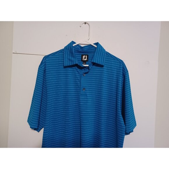 FootJoy Shirt Mens Medium Blue Striped Polo Short Sleeve Stretch FJ Golf - Picture 2 of 4